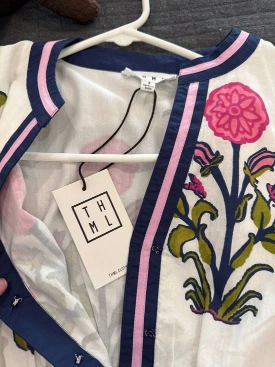 💙 NWT 💙 THML • White Floral Puff Sleeve Maxi Dress with Contrast Collar • Small - Picture 16 of 16